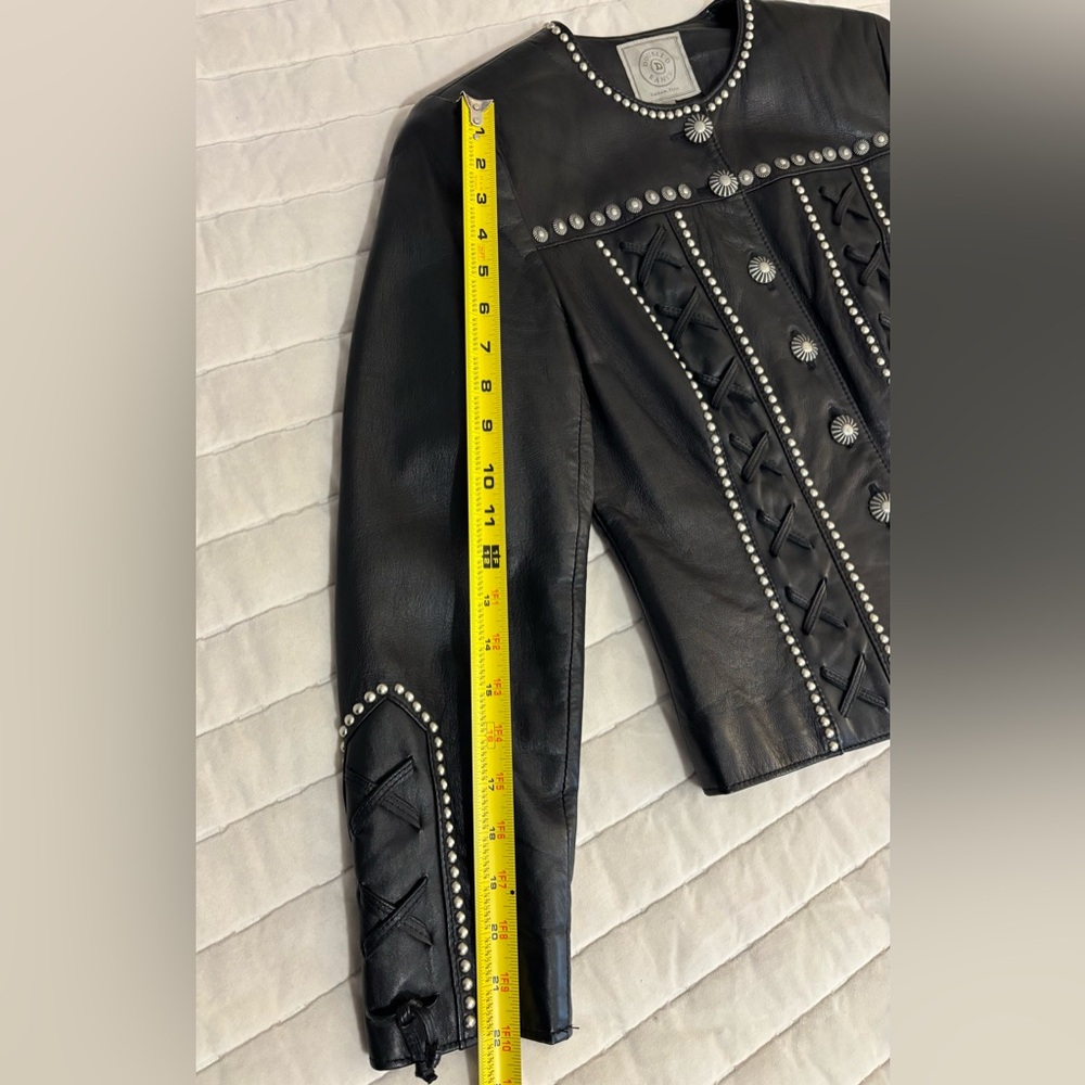 Double D Ranch Leather Jacket Conchos Studs Lace-Up Sz XS Black Vintage - Picture 12 of 16